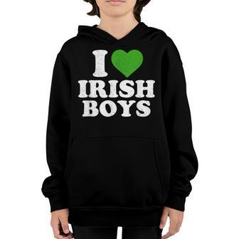 I Love Irish Boys Funny St Patricks Day Heart Shamrock Youth Hoodie - Thegiftio UK
