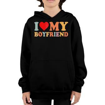 I Love My Boyfriend Funny Valentine Red Heart Love Retro Youth Hoodie - Seseable