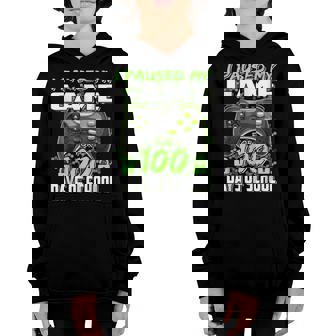I Paused My Game For 100 Days Of School Video Game Youth Hoodie - Thegiftio