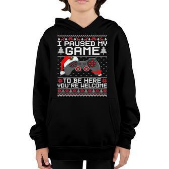I Paused My Game To Be Here Christmas Gamer Santa Hat Boys Youth Hoodie - Thegiftio UK