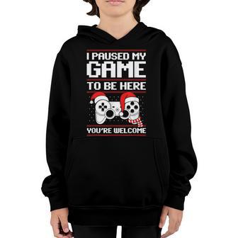 I Paused My Game To Be Here Christmas Gamer Santa Hat Pajama Youth Hoodie - Thegiftio UK