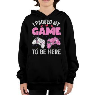 I Paused My Game To Be Here Cute Valentine Gamer Youth Hoodie - Seseable