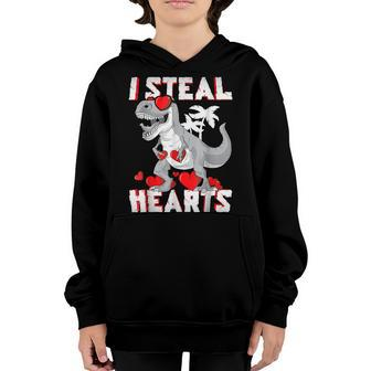 I Steal Hearts Boys Kid T Rex Dinosaur Valentines Day Youth Hoodie - Seseable
