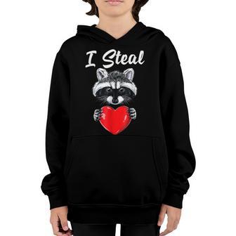 I Steal Hearts Boys Kids Valentines Day Cute Raccoon Youth Hoodie - Thegiftio UK