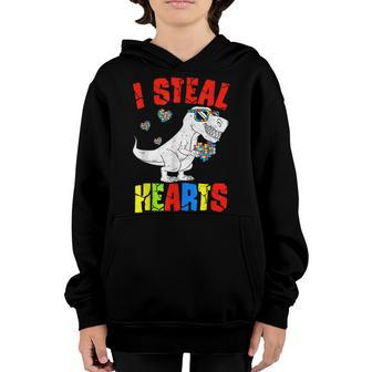I Steal Hearts Dinosaur Autism Awareness Toddler Boys Kids Youth Hoodie - Seseable