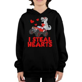 I Steal Hearts Dinosaur Valentines Day For Baby Boys Toddler Youth Hoodie - Seseable