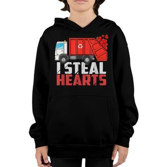 I Steal Hearts Garbage Truck Valentines Day Toddler Boys V2 Youth Hoodie - Seseable