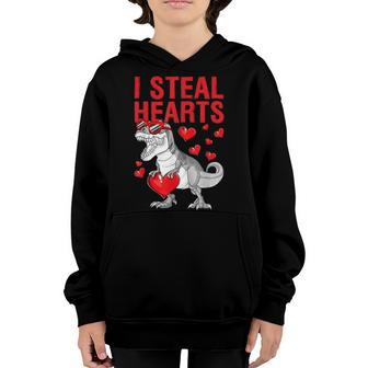 I Steal Hearts T-Rex Dino Cute Baby Boy Valentines Day Youth Hoodie - Thegiftio UK
