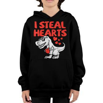 I Steal Hearts Trex Dino Baby Boy Valentines Day Toddler Youth Hoodie - Seseable