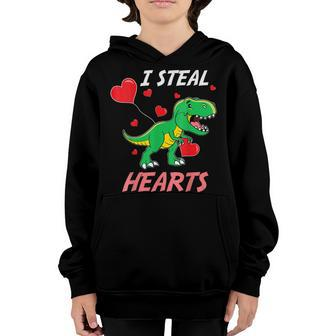 I Steal Hearts Trex Dino Kid Toddler Baby Boy Valentines Day Youth Hoodie - Seseable