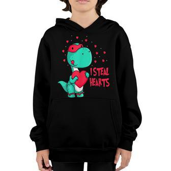 I Steal Hearts Valentines Day Cute Dinosaur V-Day Boys Kids Youth Hoodie - Seseable