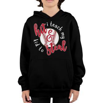 I Teach My Kid To Hit And Steal Baseball Funny Youth Hoodie - Thegiftio UK