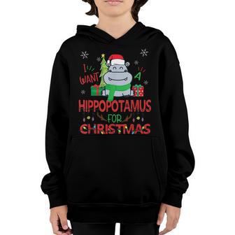 I Want A Hippopotamus For Christmas Santa Hat Hippo Kids Youth Hoodie - Thegiftio UK