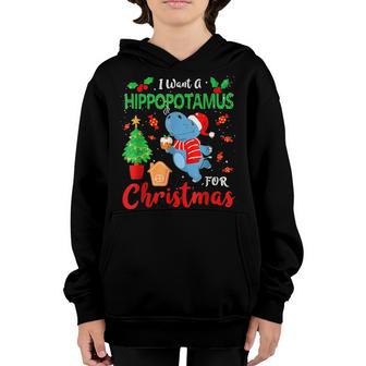 I Want A Hippopotamus For Christmas Xmas Hippo For Kid Women V2 Youth Hoodie - Thegiftio UK