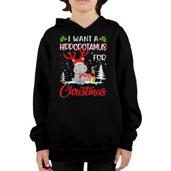 I Want A Hippopotamus For Christmas Xmas Hippo Gift For Kids V2 Youth Hoodie - Thegiftio UK