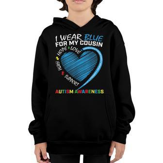 I Wear Blue For My Cousin Autism Awareness Puzzle Heart Kids Youth Hoodie - Seseable