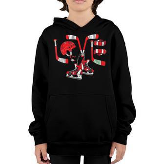 Ice Hockey Heart Valentines Day Love Gifts Boys Girls Goalie Youth Hoodie - Thegiftio UK