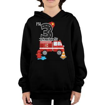 Im 3 Birthday Boy 3Rd Bday Fire Truck Fire Fighter Number  Youth Hoodie
