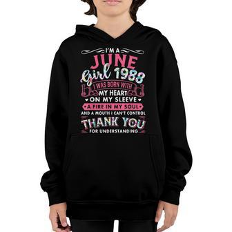 Im June Girl 1988 Funny 34Th Birthday Gift 34 Years Youth Hoodie - Thegiftio UK