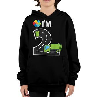 Im Two 2 Year Old Birthday Boy Garbage Truck Toddler Youth Hoodie | Mazezy