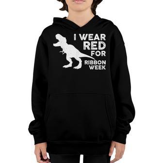 In October We Wear Red Ribbon Week Awareness Dinosaurs Kids Youth Hoodie - Thegiftio UK