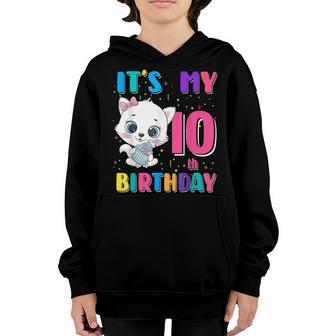 Its My 10Th Birthday Girl Funny Cat Birthday 10 Year Old Youth Hoodie - Thegiftio UK