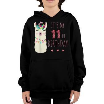 Its My 11Th Birthday 11 Year Old Girl Birthday Cute Llama Youth Hoodie - Thegiftio UK