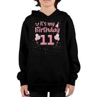 Its My 11Th Birthday Doughnut Happy 11 Years Old Girls Youth Hoodie - Thegiftio UK