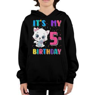 Its My 5Th Birthday Girl Funny Cat Birthday 5 Year Old Youth Hoodie - Thegiftio UK