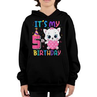 Its My 5Th Birthday Girl Funny Cat Birthday 5 Year Old Youth Hoodie - Thegiftio UK