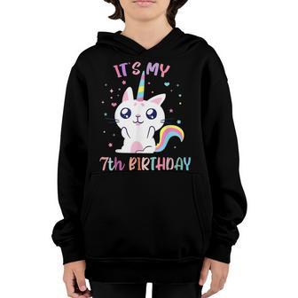 Its My 7 Birthday Caticorn Outfits For Toddler Girls V2 Youth Hoodie - Thegiftio UK