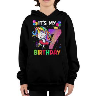 Its My 7 Birthday Unicorn Outfits For Toddler Girls V5 Youth Hoodie - Thegiftio UK