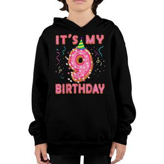 Its My 9Th Birthday Doughnut Happy 9 Years Old Girl Kids Youth Hoodie - Thegiftio UK