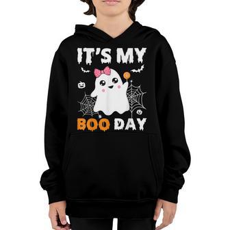 Its My Boo Day Halloween Birthday Ghost Pink Bow Girls Youth Hoodie - Thegiftio UK