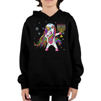 Jewnicorn Funny Hanukkah Unicorn Dabbing Girl Women Pajamas Youth Hoodie - Thegiftio UK