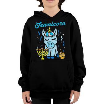 Jewnicorn Jew Unicorn Cute Hanukkah Pajamas Chanukah Pj Girl Youth Hoodie - Thegiftio UK