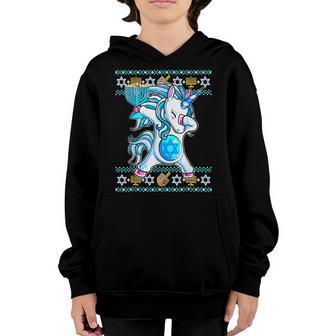 Jewnicorn Jewish Unicorn Hanukkah Pajama Girl Youth Hoodie - Thegiftio UK