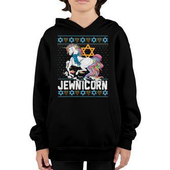 Jewnicorn Unicorn Ugly Hanukkah Chanukah Funny Jewish Kids Youth Hoodie - Thegiftio UK
