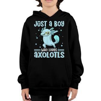 Just A Boy Who Loves Axolotls Funny Axolotl Gamer Boys Kids Youth Hoodie - Thegiftio UK