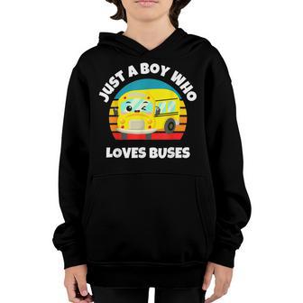 Just A Boy Who Loves Buses Birthday Yellow School Bus Lover Youth Hoodie - Thegiftio UK