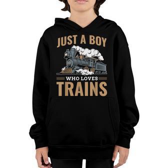 Just A Boy Who Loves Trains Model Railroad Train Locomotive Youth Hoodie - Thegiftio UK