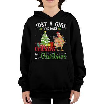 Just A Girl Loves Chicken And Christmas Pajamas Youth Hoodie - Thegiftio UK