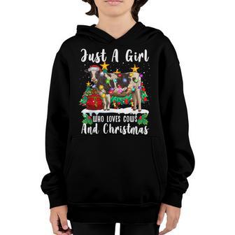 Just A Girl Who Loves Cows And Christmas Family Ugly Sweater Youth Hoodie - Thegiftio UK