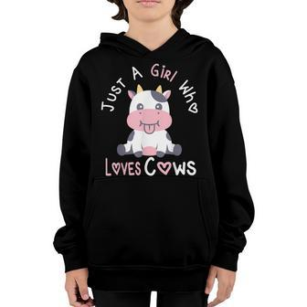 Just A Girl Who Loves Cows - Cute Cow With Hearts Girls Youth Hoodie - Thegiftio UK