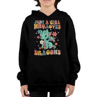 Just A Girl Who Loves Dragons Retro Groovy Dragon Christmas Youth Hoodie - Thegiftio UK