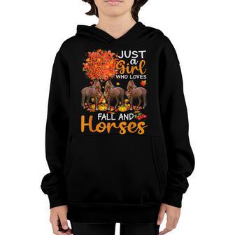 Just A Girl Who Loves Fall And Horses Thanksgiving Farmer Youth Hoodie - Thegiftio UK