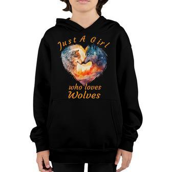 Just A Girl Who Loves Wolf Wolves Watercolor Cute Girls Kids Youth Hoodie | Mazezy