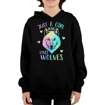 Just A Girl Who Loves Wolves Watercolor Cute Wolf Lover Youth Hoodie - Seseable