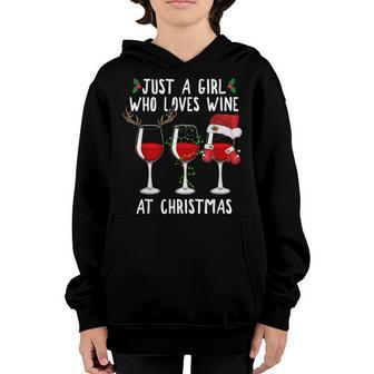 Just Girl Who Loves Wine Glass At Christmas Youth Hoodie - Thegiftio UK