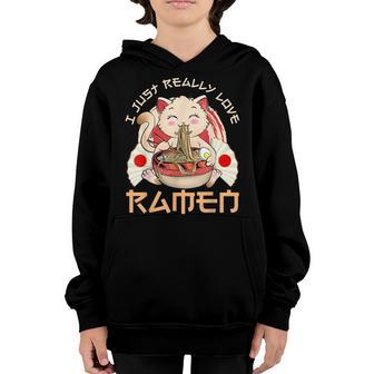 Kawaii Cat Ramen Japanese Black Anime Gift Girls Boys Ns Youth Hoodie - Thegiftio UK